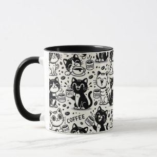 Funny Black and White Cat Drinking Coffee Mug