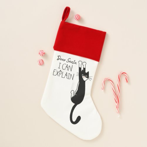 Funny Black and White Cat Hanging On _ Tuxedo Cat Christmas Stocking