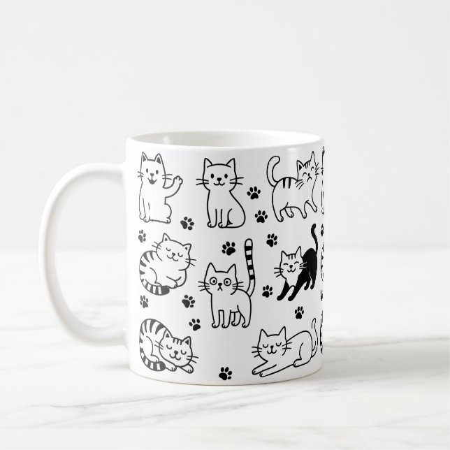 Funny Black and White Cat Pattern Mug  (Left)