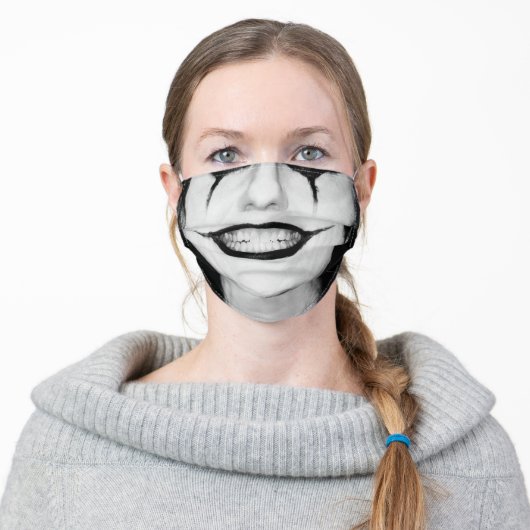 funny black and white  clown smile adult cloth face mask (Worn)