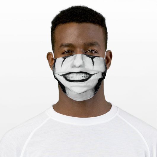 funny black and white  clown smile adult cloth face mask (Worn)