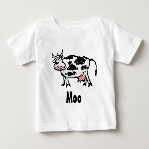 Funny Black and White Cow Cartoon Baby T_Shirt