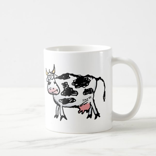 Funny Black and White Cow Cartoon Coffee Mug (Right)