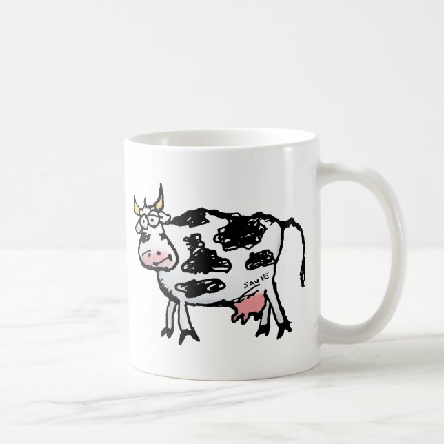 Funny Black and White Cow Cartoon Coffee Mug (Right)