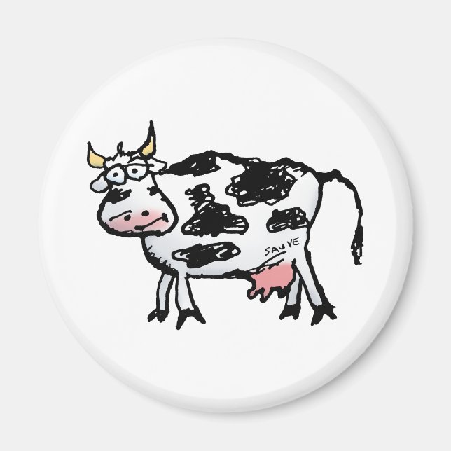 Funny Black and White Cow Cartoon Magnet (Front)