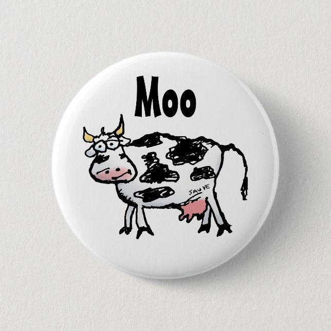 Funny Black and White Cow Cartoon Pinback Button (Front)