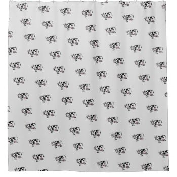 Funny Black And White Cow Cartoon Shower Curtain by BastardCard at Zazzle