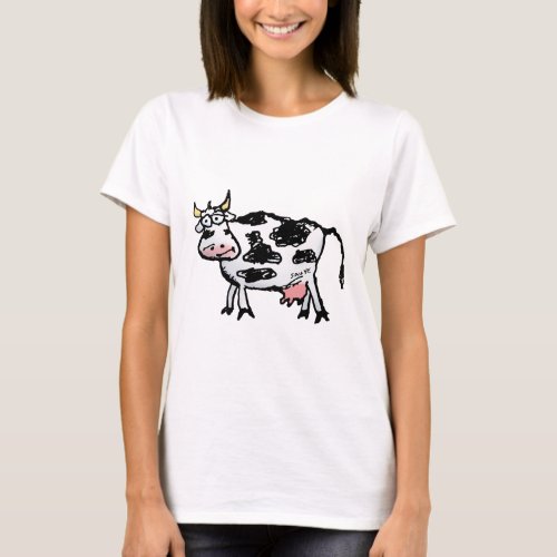 Funny Black and White Cow Cartoon T_Shirt