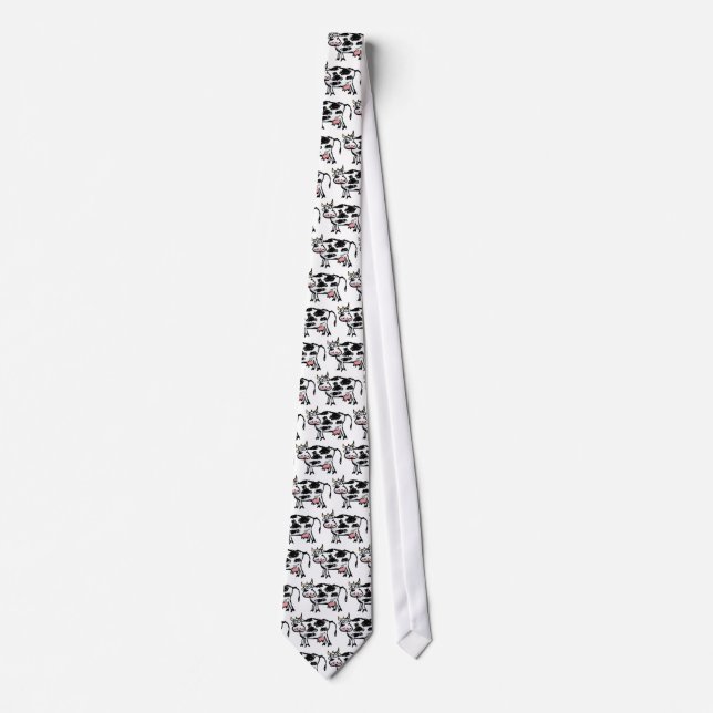 Funny Black and White Cow Cartoon Tie (Front)