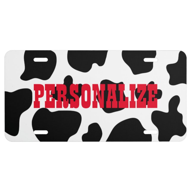 Funny black and white cow spot pattern license plate (Front)