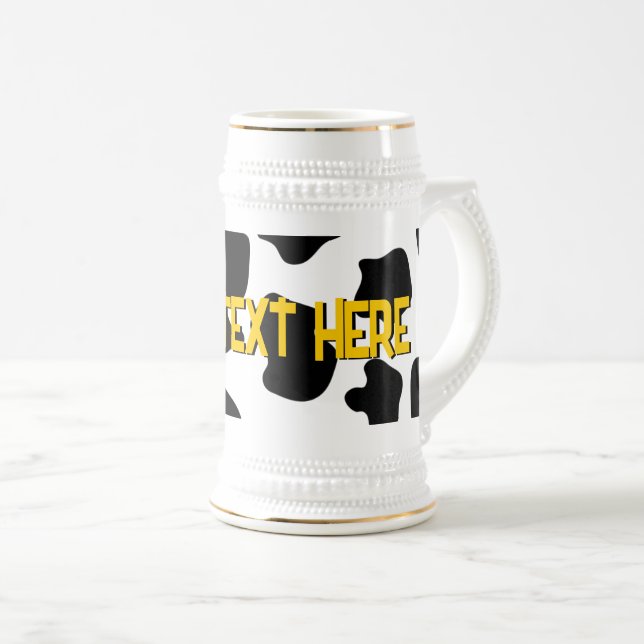 Funny black and white cow spots beer stein gift (Front Right)