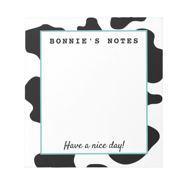 Funny black and white cow spots custom writing notepad (Front)