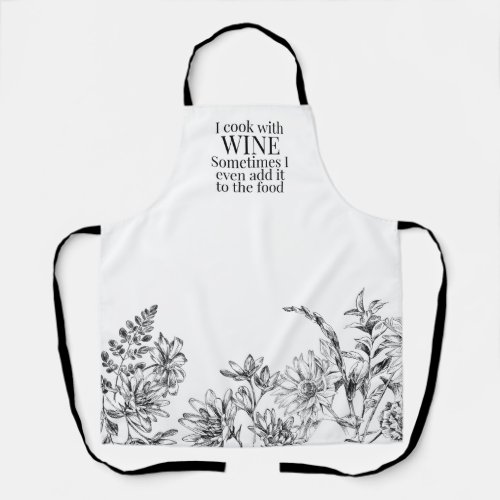 Funny Black and White Floral Wine Apron