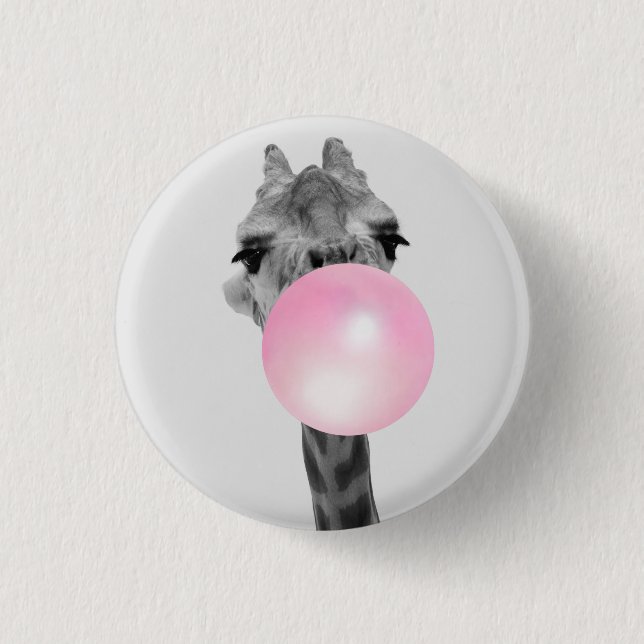 Funny Black and White Giraffe with Bubble Gum Button (Front)