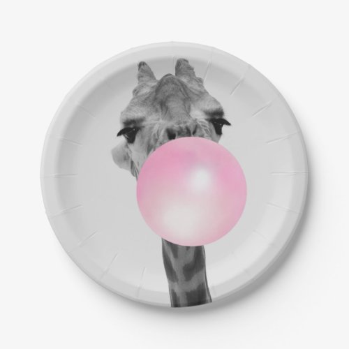 Funny Black and White Giraffe with Bubble Gum Paper Plates