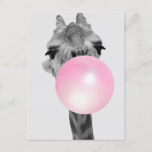 Funny Black and White Giraffe with Bubble Gum Postcard