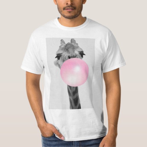 Funny Black and White Giraffe with Bubble Gum T_Shirt