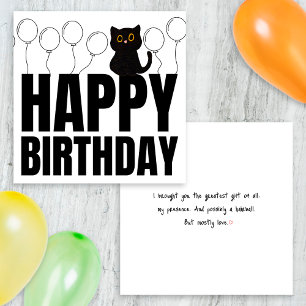 Funny Black and White Happy Birthday Black Cat Card