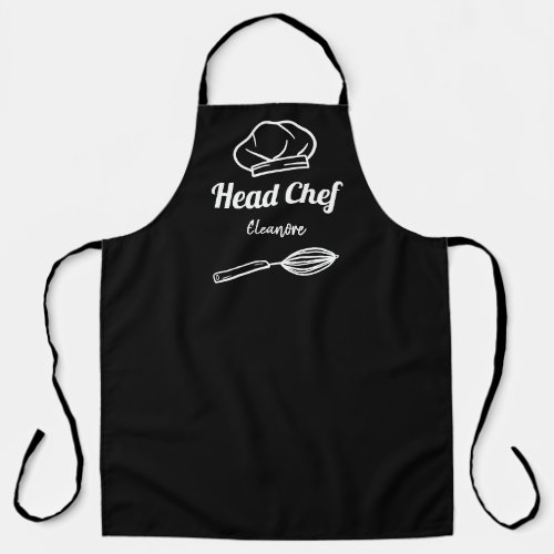 Funny black and white head chef hat whisk apron