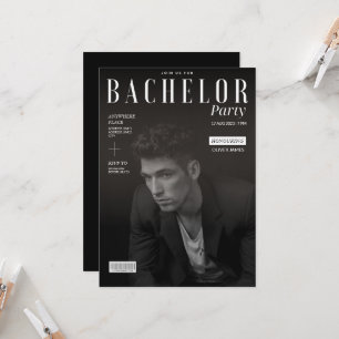 Funny, black and white, magazine bachelor party  invitation