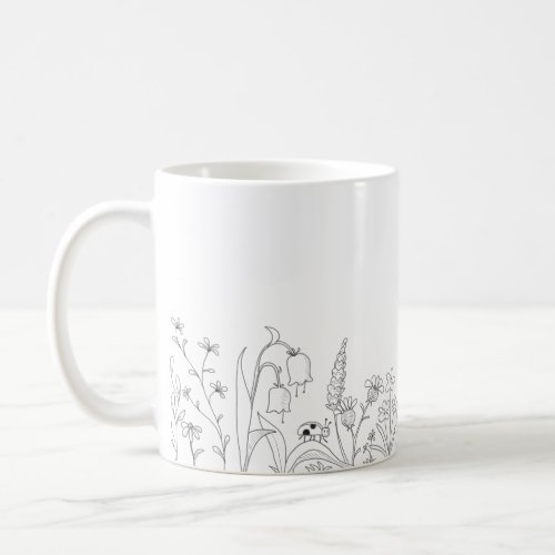 Funny black and white minimalist floral coffee mug