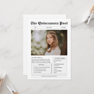 Funny black and white newspaper photo Quinceanera Invitation