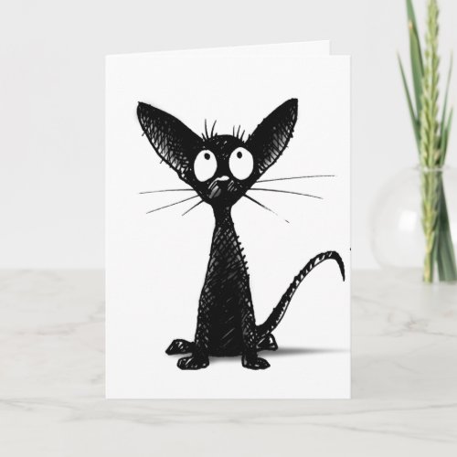Funny black and white oriental cat art custom card