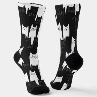 Funny Black And White Pattern Socks For Cat Lovers