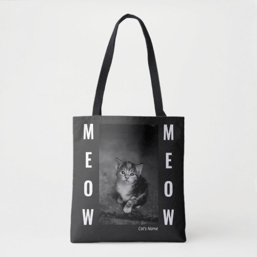 Funny Black and White Personalized Cat Photo Tote Bag