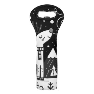 Funny Black and White Reindeer Pattern Wine Bag