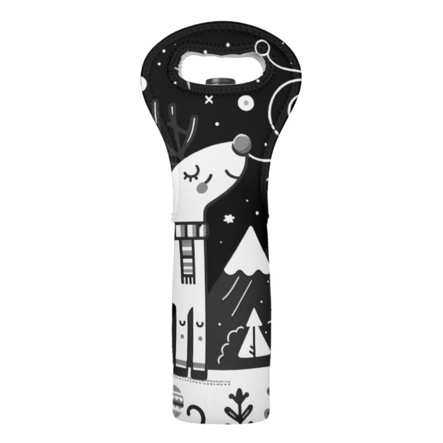 Funny Black and White Reindeer Pattern Wine Bag (Front)