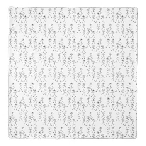 Funny Black and White Stick Figure Pattern Duvet Cover