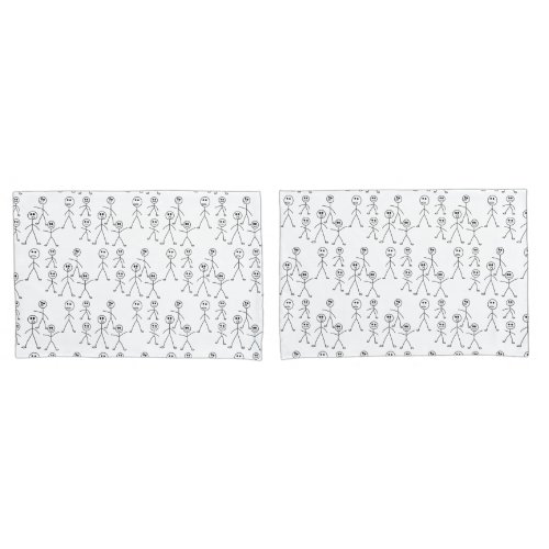 Funny Black and White Stick Figures Pattern Pillowcase