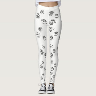 Funny Black and White Stick Man Faces Design Leggings