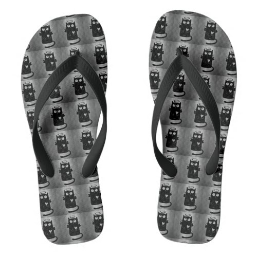 Funny Black Angel Cat Silver Gray Sandals Flip Flops