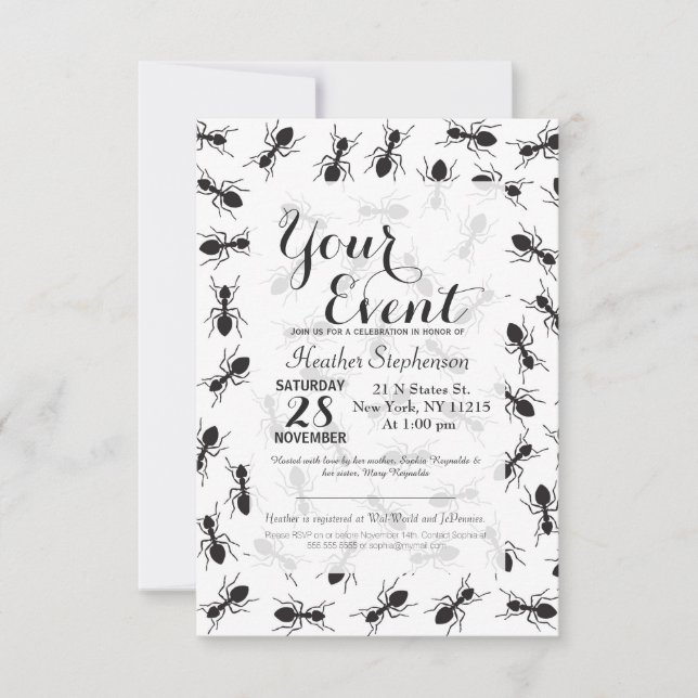 Funny Black Ants Pattern Invitation (Front)