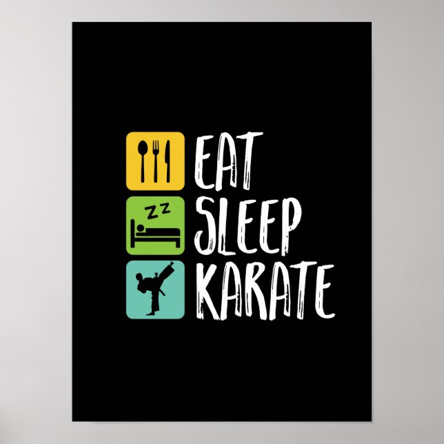 Funny Black Belt Martial Arts Eat Sleep Karate Poster (Front)