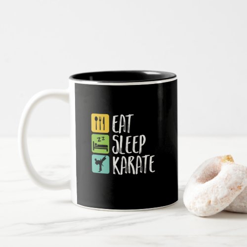 Funny Black Belt Martial Arts Eat Sleep Karate Two_Tone Coffee Mug