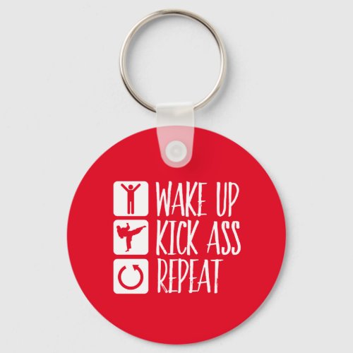 Funny Black Belt Martial Arts Wake Up Kick Repeat Keychain