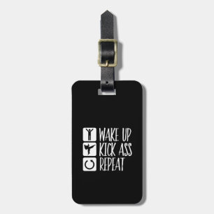 Funny Black Belt Martial Arts Wake Up Kick Repeat Luggage Tag