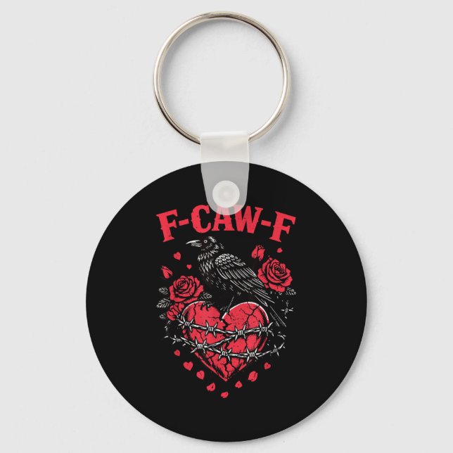 Funny Black Bird F-caw-f Anti Valentines Day Singl Keychain (Front)