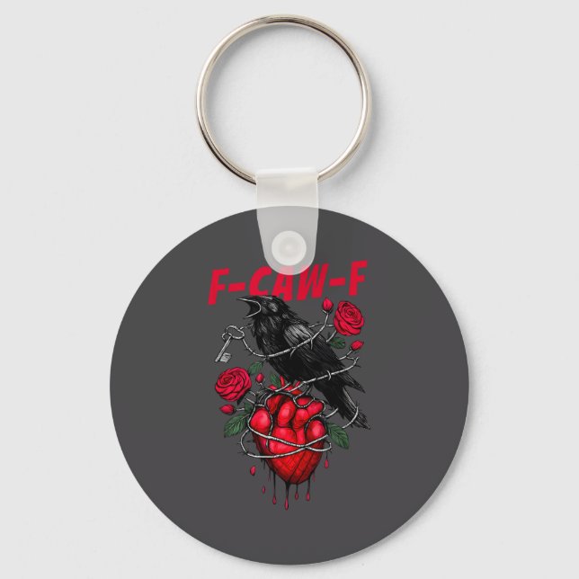 Funny Black Bird F-caw-f Anti Valentines Day Singl Keychain (Front)
