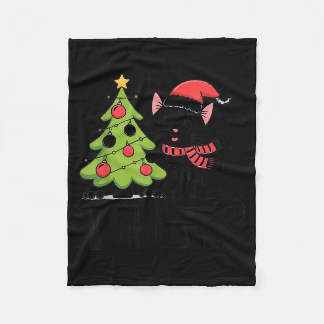 Funny Black Ca Pushing Christmas Tree Over Cat Wha Fleece Blanket (Front)