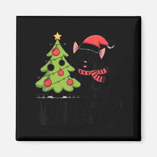 Funny Black Ca Pushing Christmas Tree Over Cat Wha Magnet (Front)