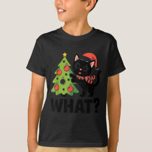 Funny Black Ca Pushing Christmas Tree Over Cat Wha T-Shirt