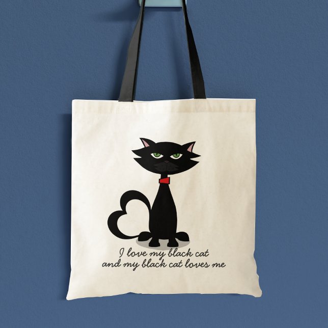 Funny Black Cartoon Cat Mom Tote Bag (Fun tote bag for the black cat lover. You can add your own text)