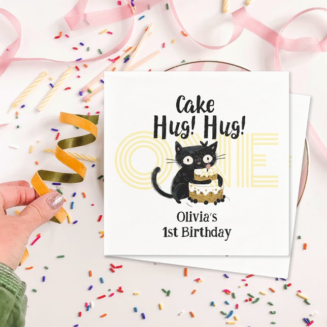 Funny Black Cat 1st Birthday Party Napkins (Funny Black Cat 1st Birthday Party Napkins)