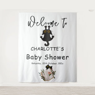 Funny Black Cat and Book Baby Shower Backdrop