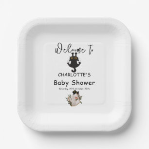 Funny Black Cat and Book Baby Shower Paper Plates