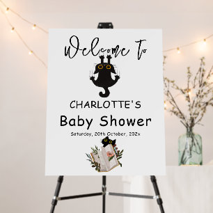 Funny Black Cat and Book Baby Shower Welcome Sign